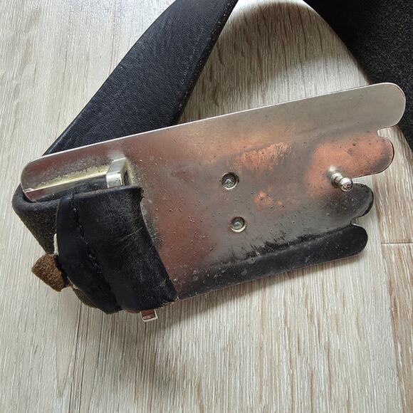 Vintage Rocawear Black Leather Large Silver Tone Logo Buckle One Size Large XL - Picture 4 of 8